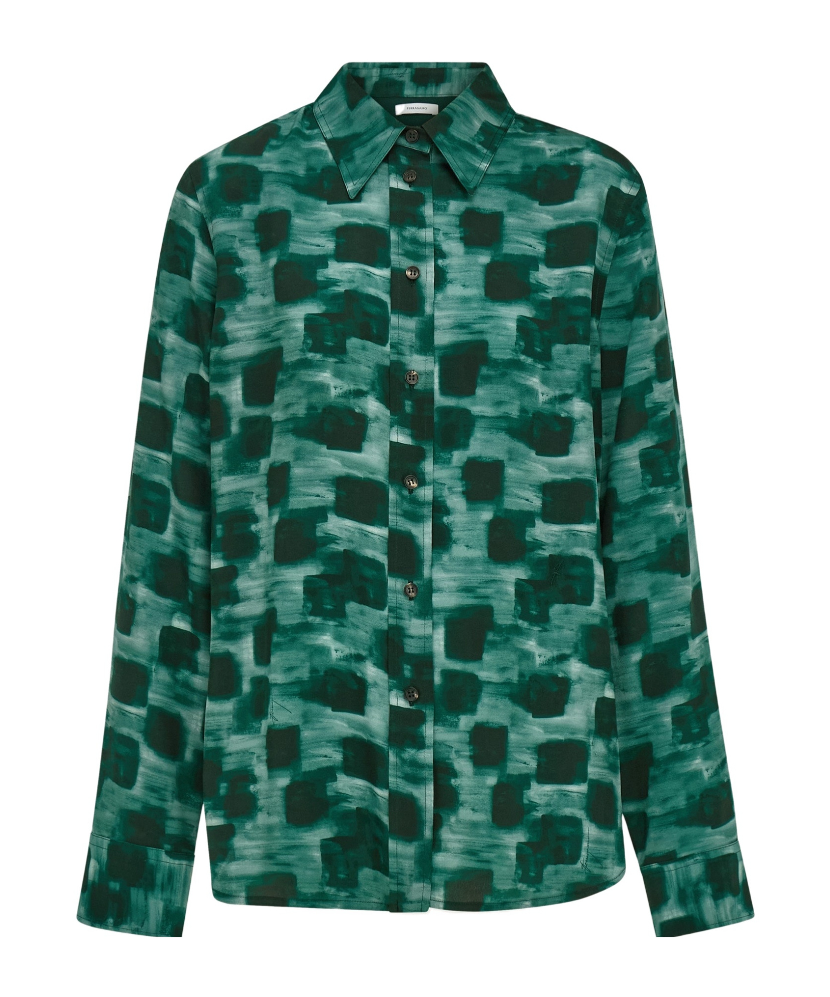 Ferragamo Graphic Print Button-up Shirt In Green