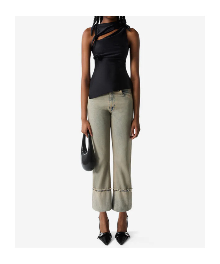 Coperni Asymmetric Stretch Jersey Top In Black