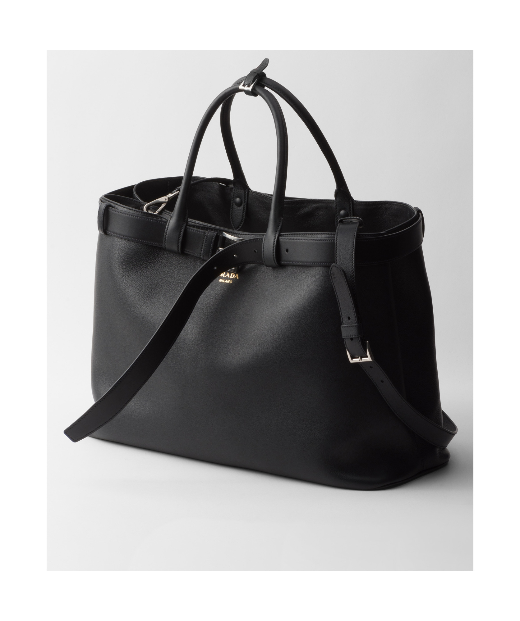 Prada Mittelgrosse Double Belt Handtasche In Black