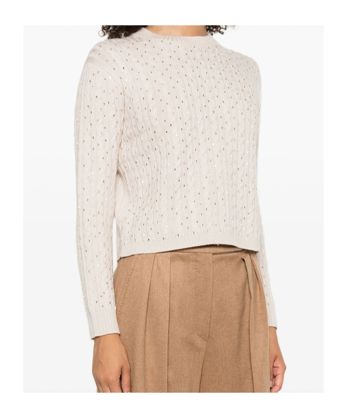 Max Mara Embellished Cable-knit Sweater In White