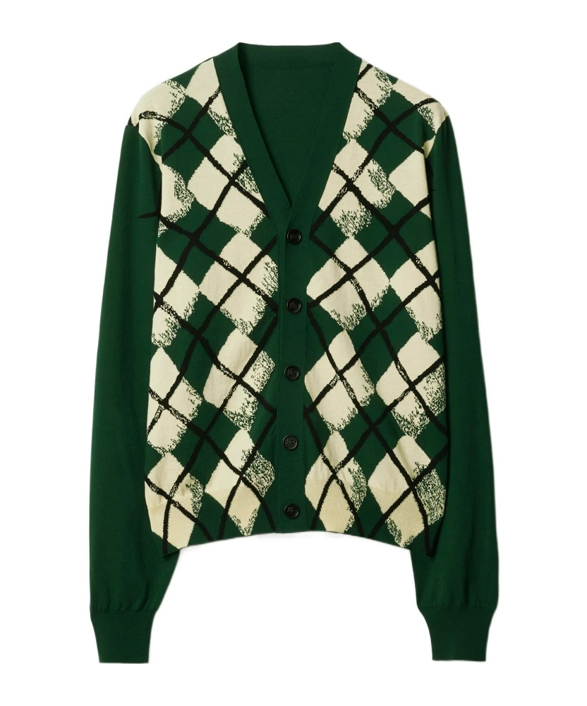 Burberry Argyle Cotton Cardigan In Green