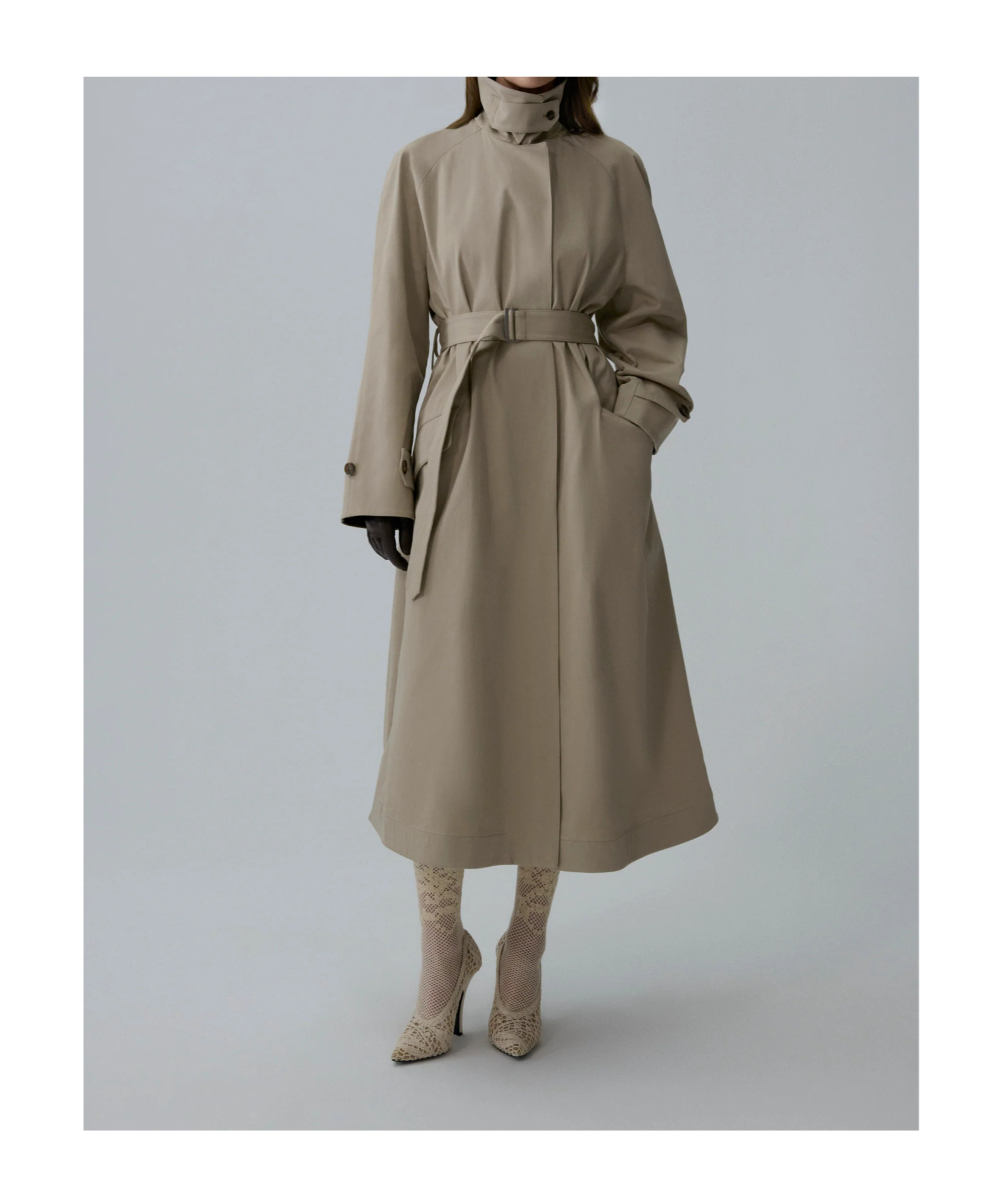 Magda Butrym Flap Pocket Belted Gabardine Coat In Neutral