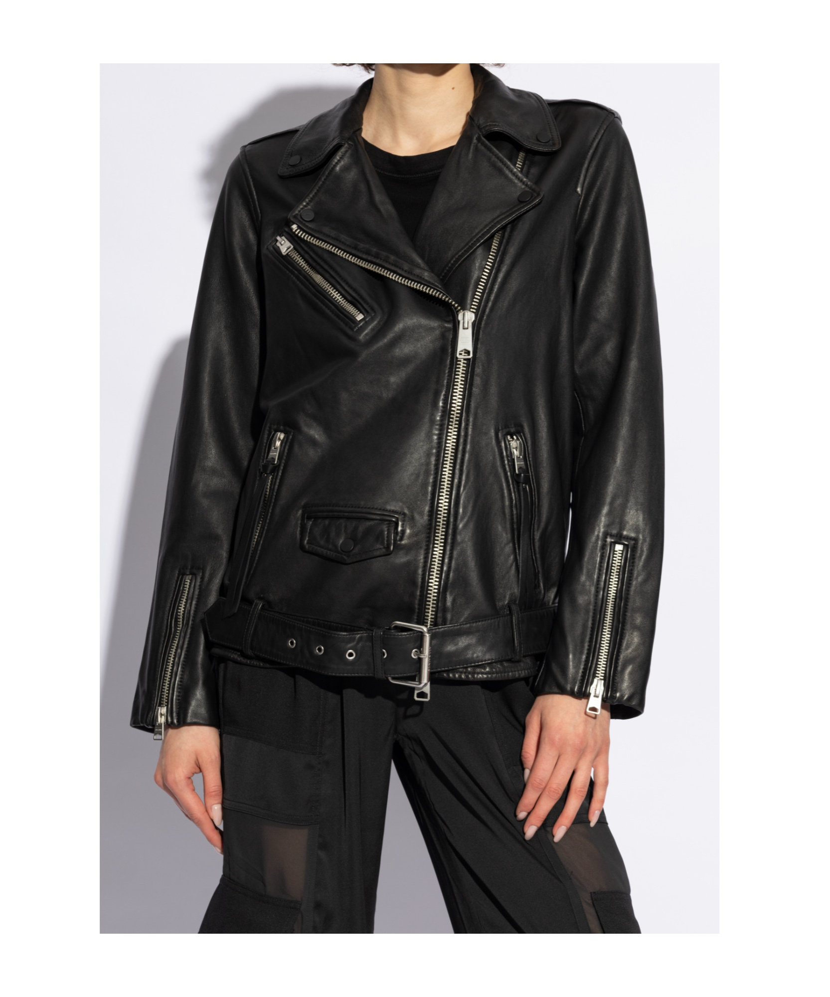 Allsaints Billie Leather Biker Jacket In Black