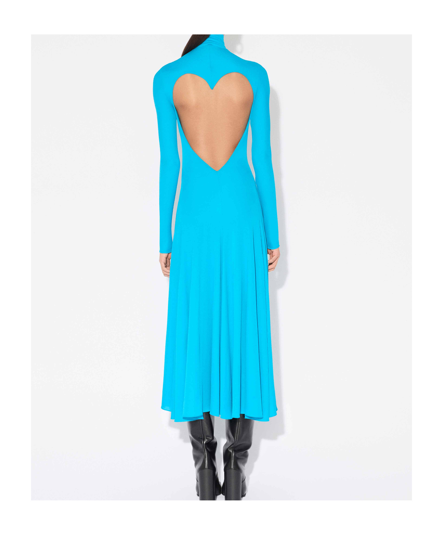 Alaïa Heart Cutout Turtleneck Long-sleeve Maxi Dress In Blue