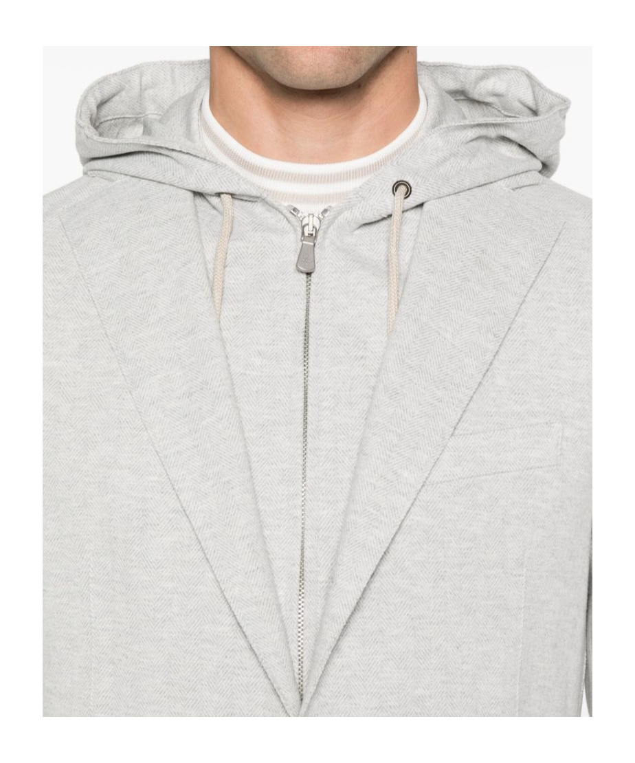 Eleventy Hooded Single-breasted Blazer In Gray