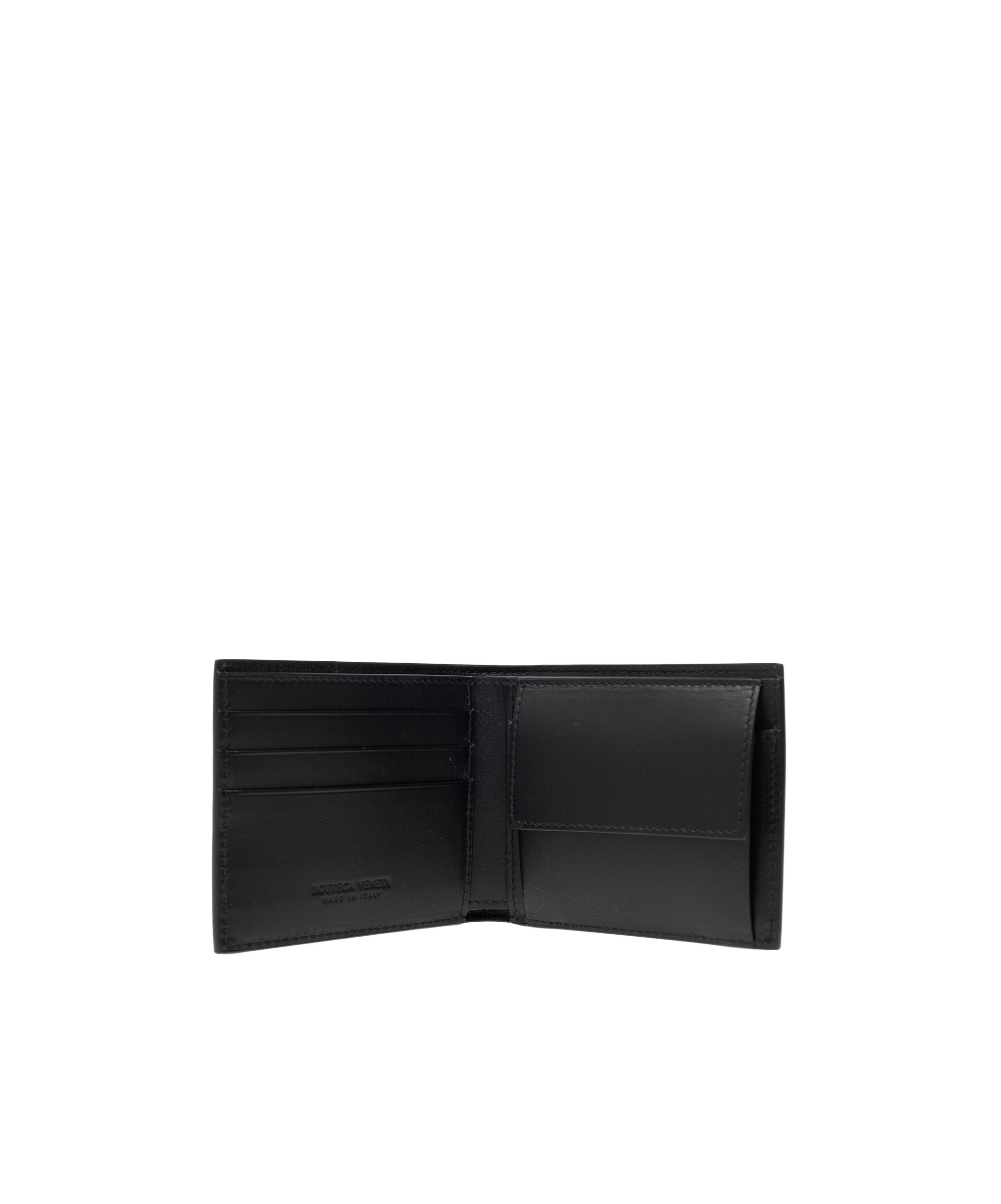 Bottega Veneta Bi-fold Intrecciato Wallet In Calf Leather In Black