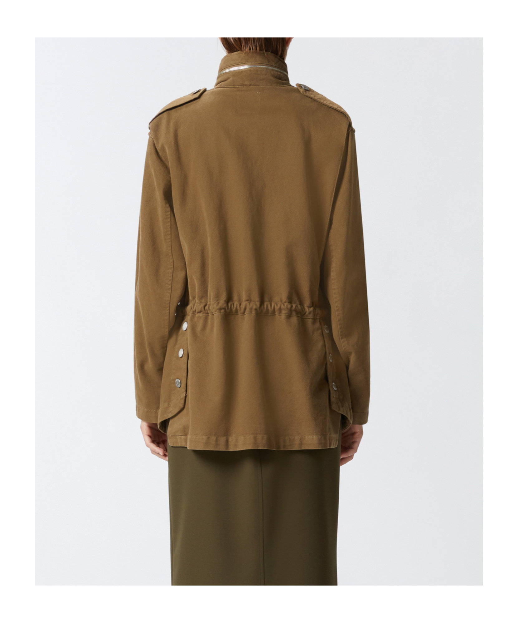 Pinko Cotton Overshirt High-neck Jacket In Brown