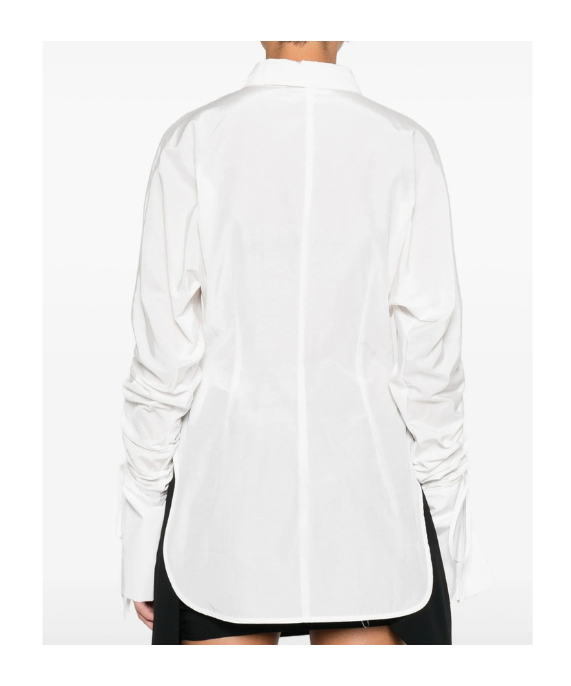Blumarine Gathered-sleeve Button-down Shirt In White