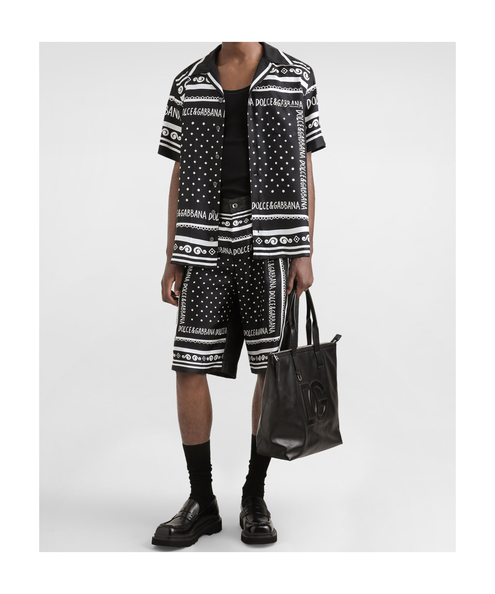 Dolce & Gabbana Printed Silk And Denim Shorts In Black
