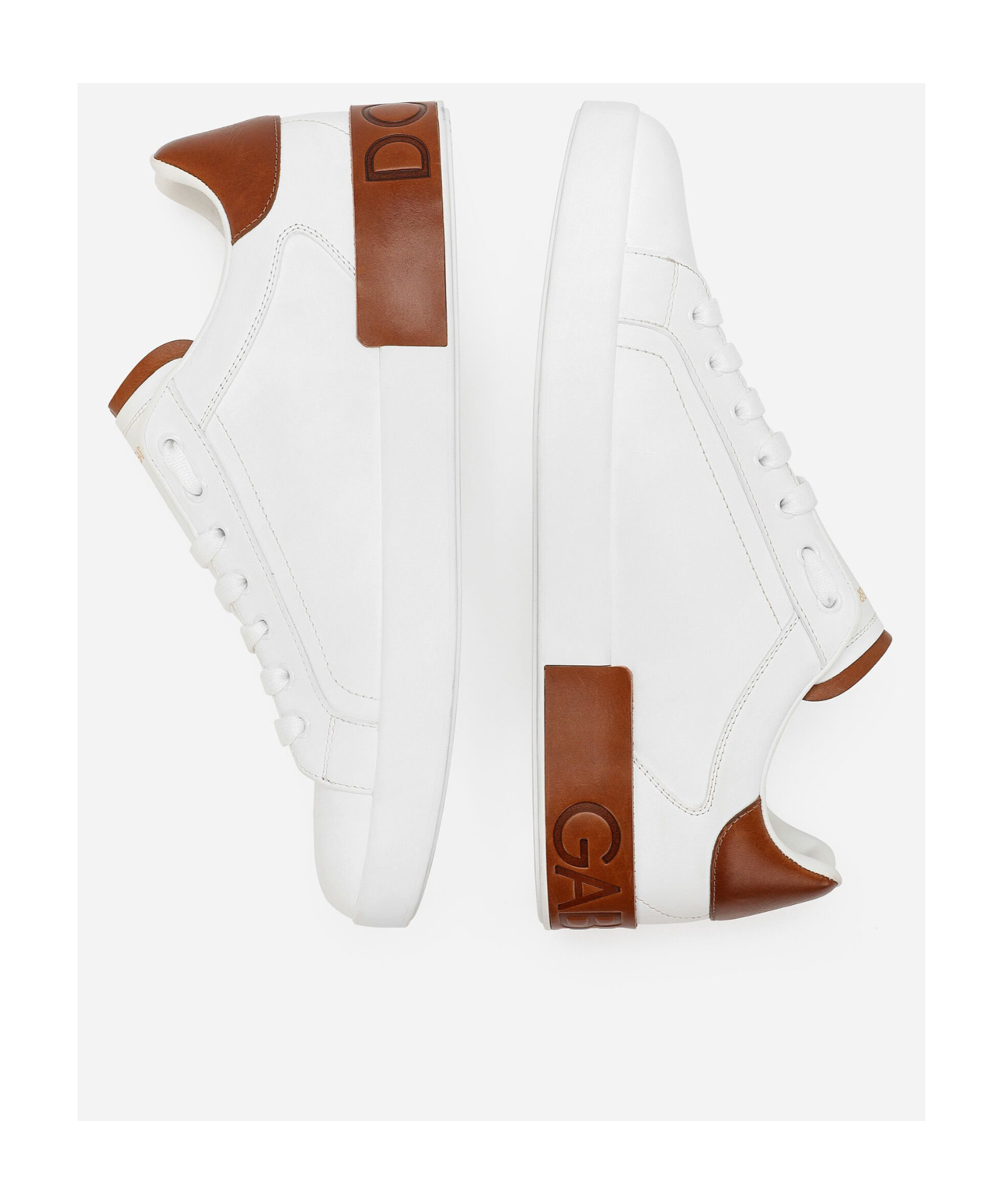 Dolce & Gabbana White Calf Leather Portofino Sneakers In Red