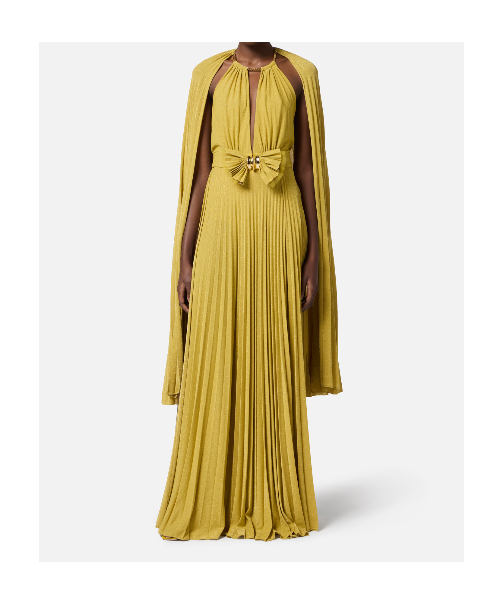Elisabetta Franchi Lulex Knitted Red Carpet Dress In Yellow