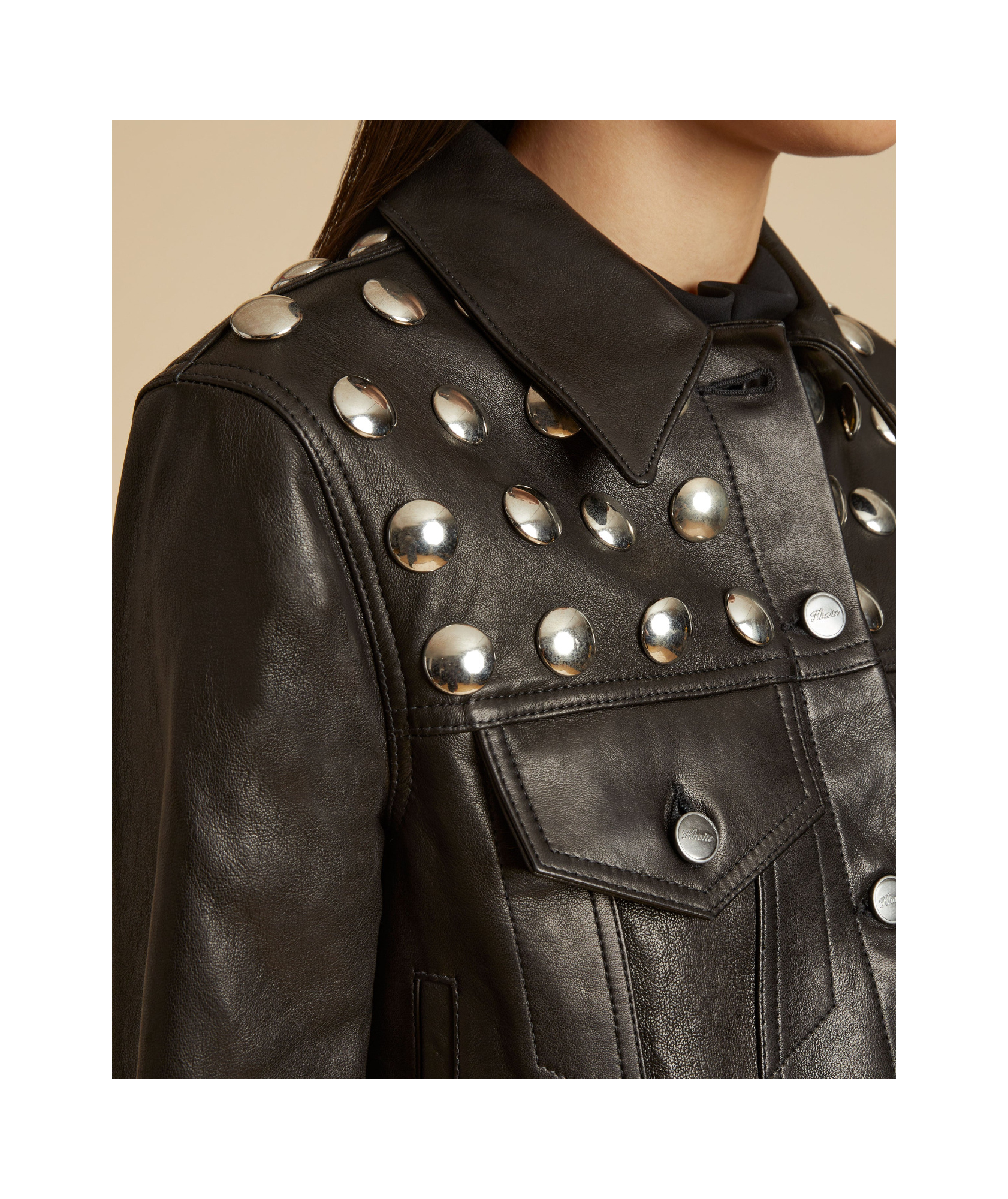 Khaite Rivet Leather Jacket In Brown