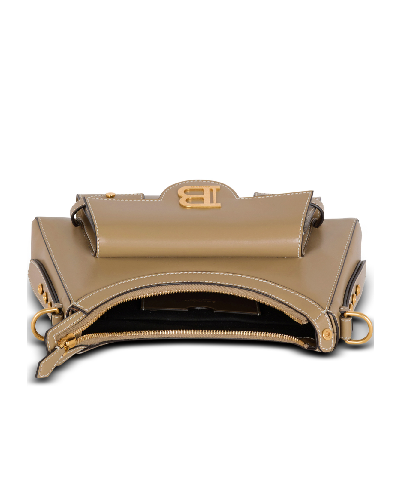 Shop Balmain Calfskin B-buzz Hobo Bag In Nude