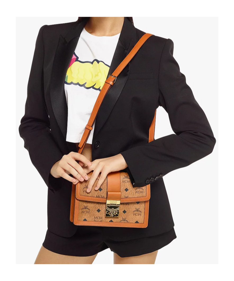 Mcm All-over Monogram-print Crossbody Bag In Orange