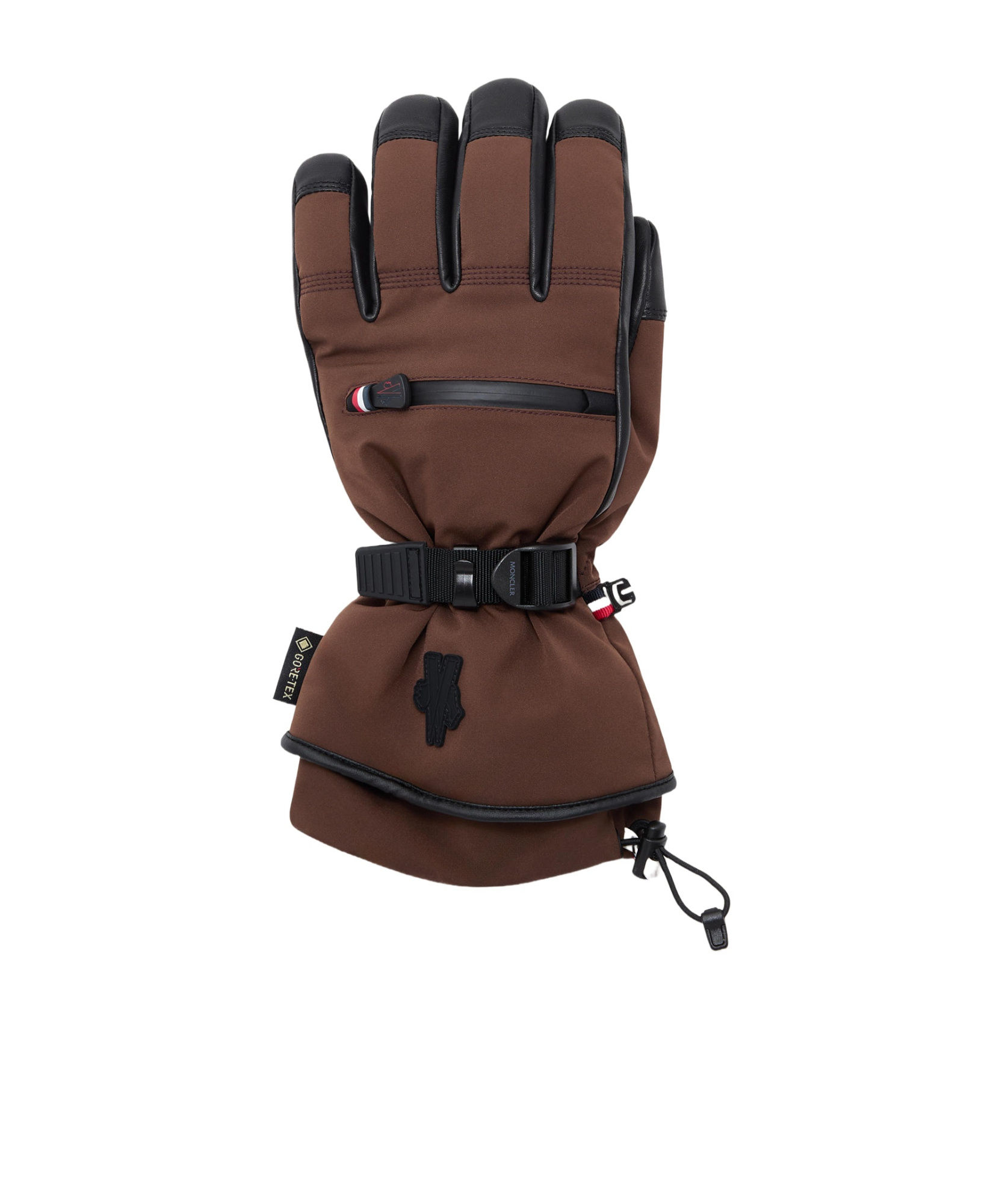 Moncler Grenoble Leather Gloves In Brown