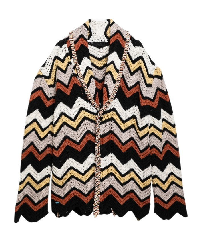 Alanui Crochet Knit Zig Zag Cardigan In Multi