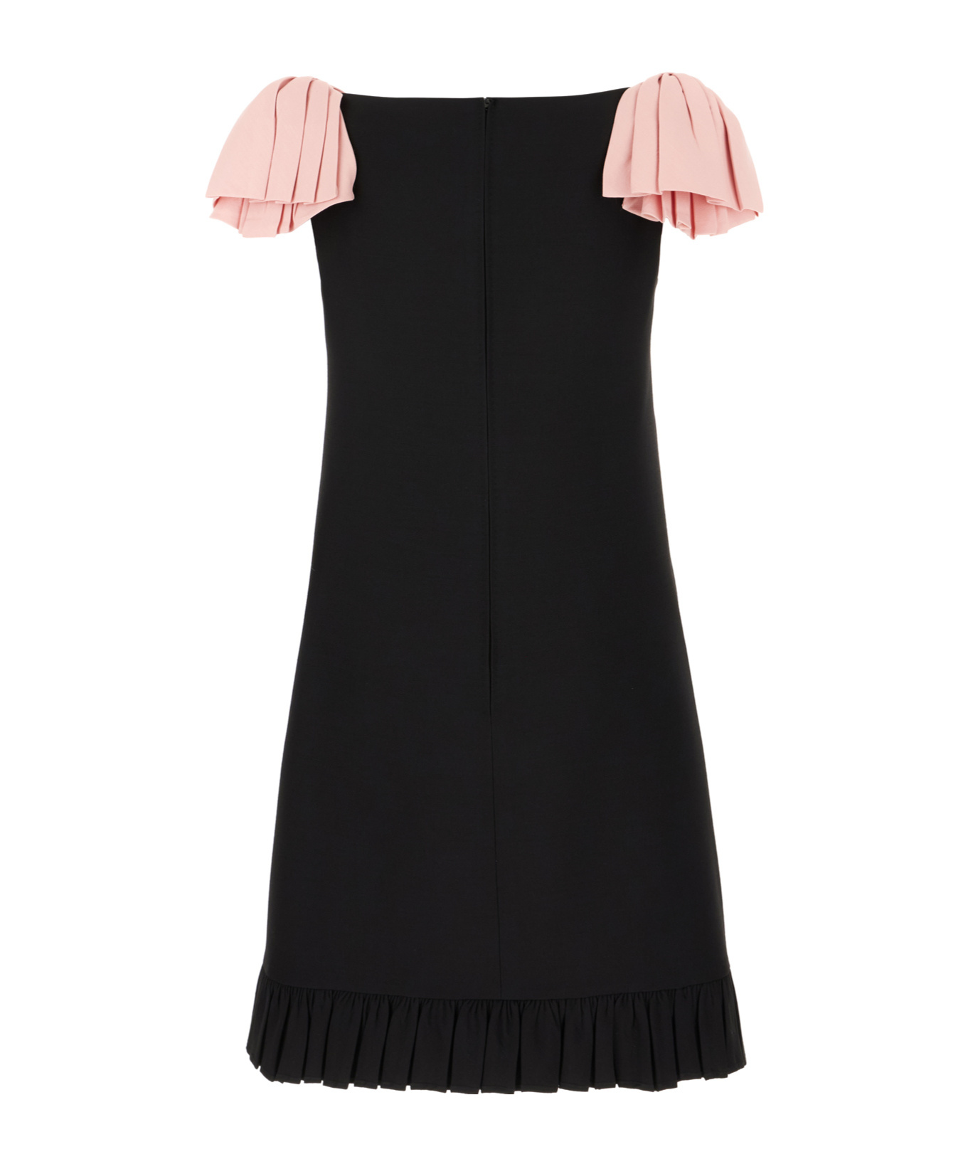 Valentino Wool Blend Mini Dress With Ruffled Sleeves And Hem In Black