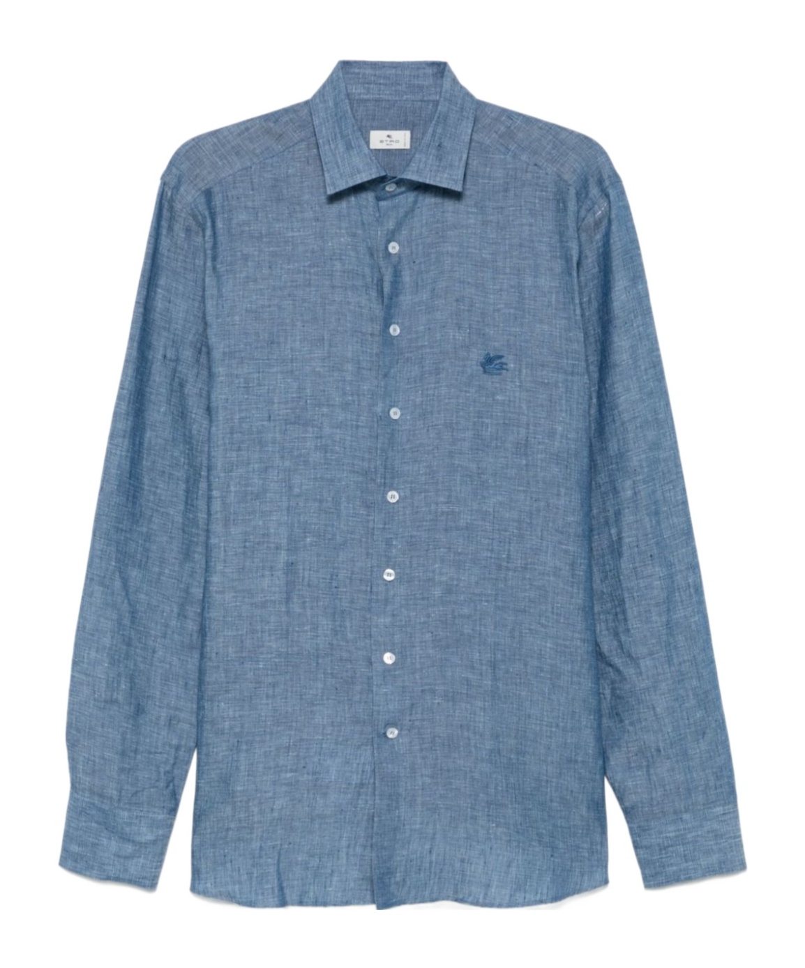Etro Light Blue Linen Shirt With Embroidered Logo In Blue