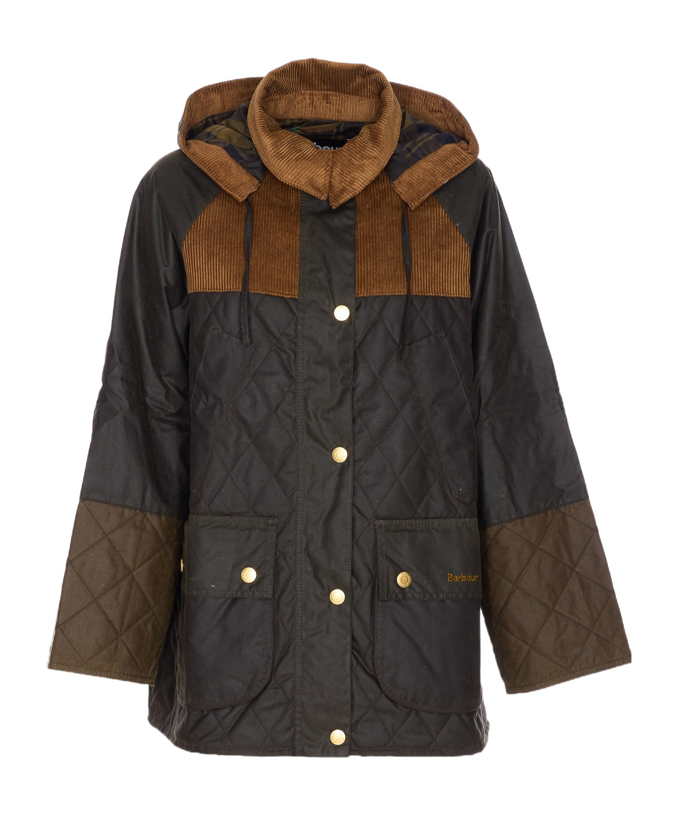 Barbour Quilted Corduroy-panels Puffer Jacket In Black