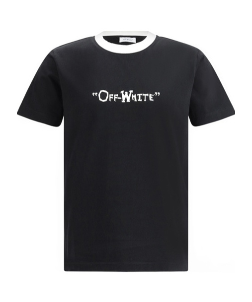 Off-white Quote Design Crew Neck T-shirt With Visual Contrast In Black