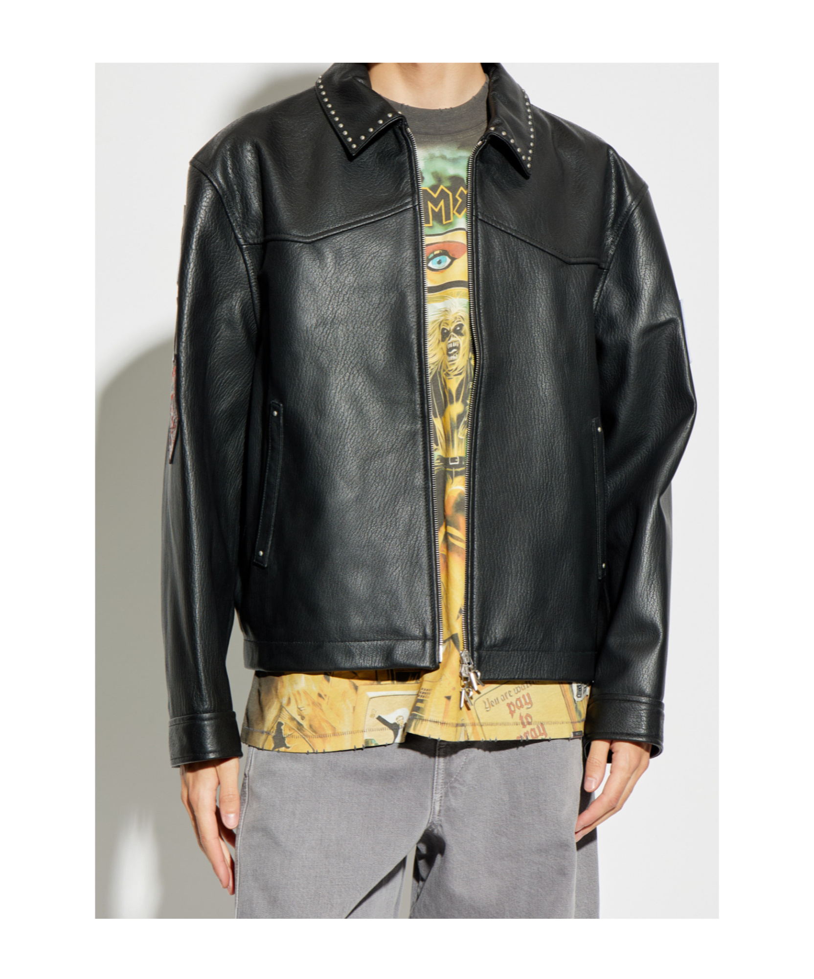 Represent X Iron Maiden Trooper Studded Leather Jacket In Black