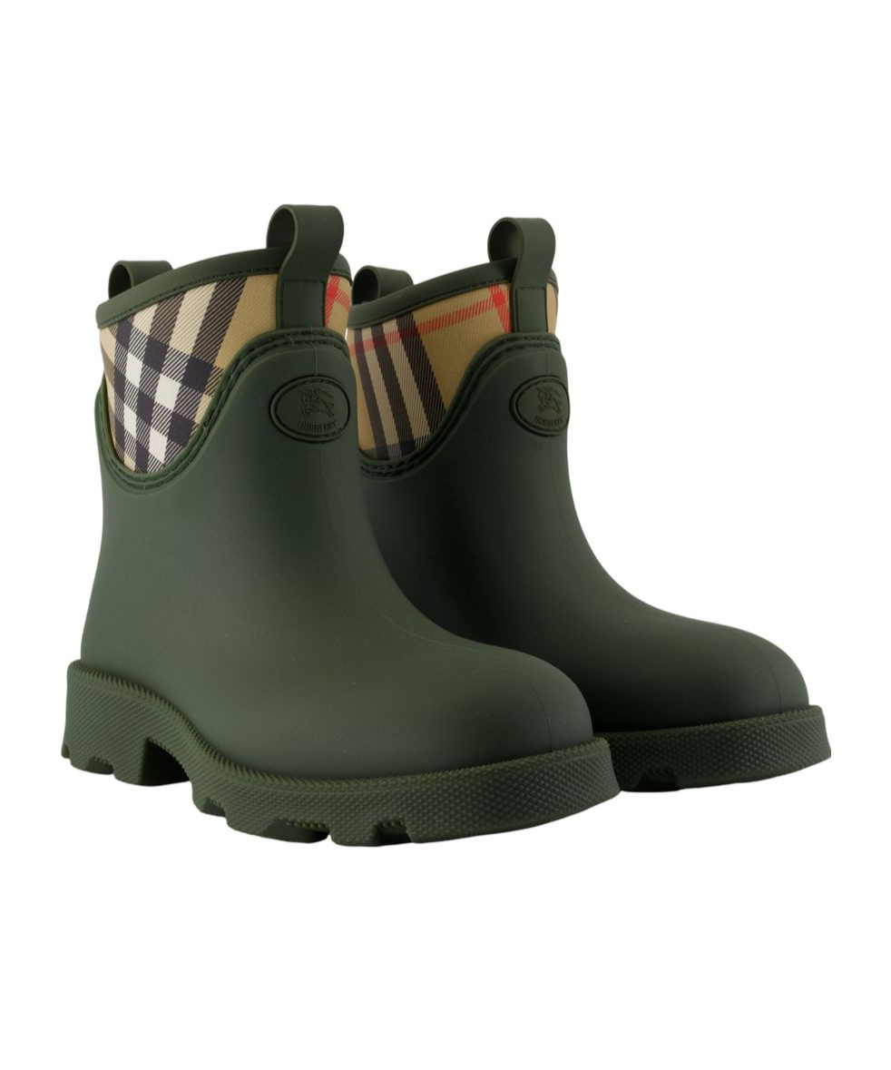 Burberry Olive Green Rubber Marsh Stamp Ankle Boots In Green