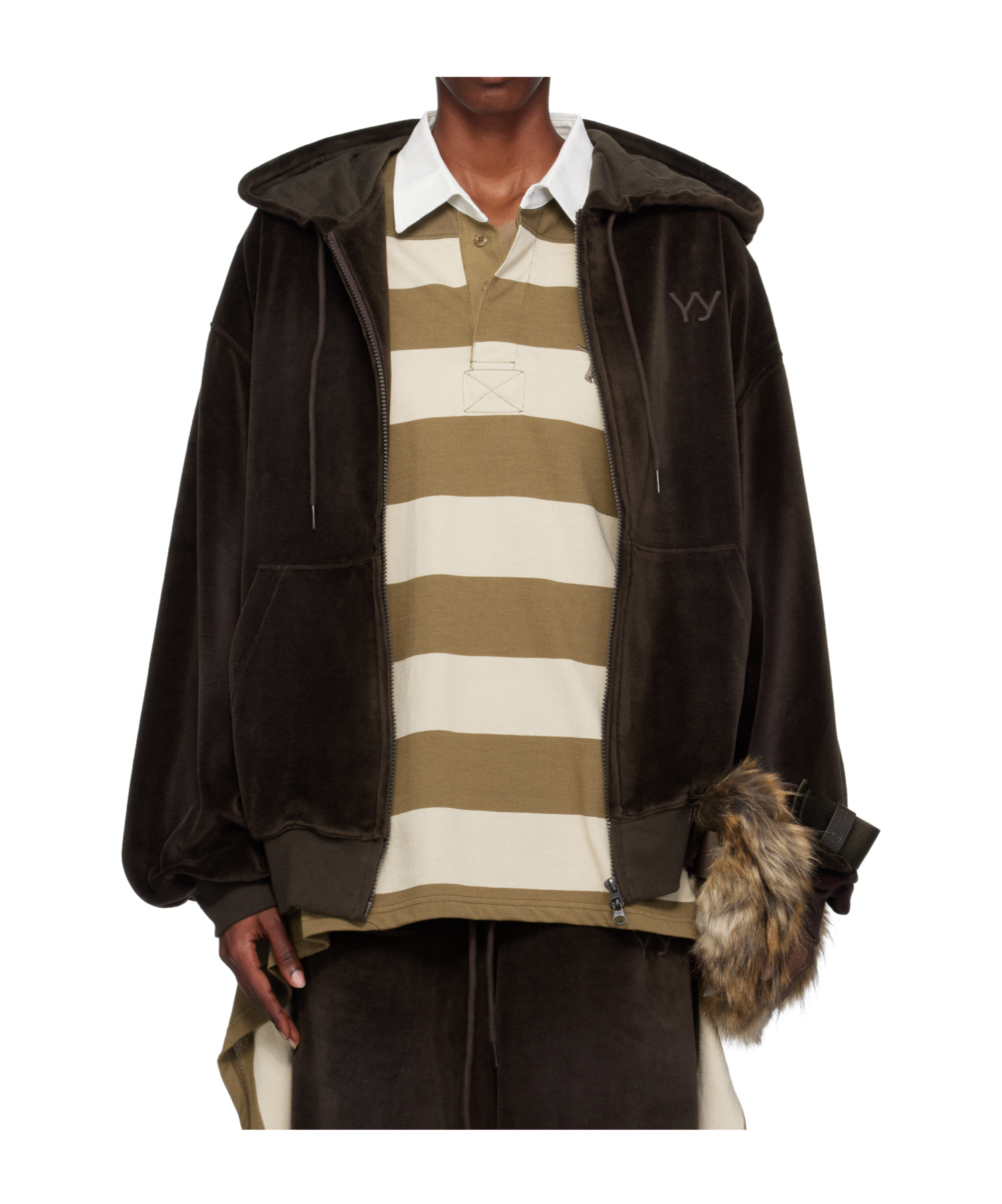 Open Yy Velour Box Hoodie In Brown