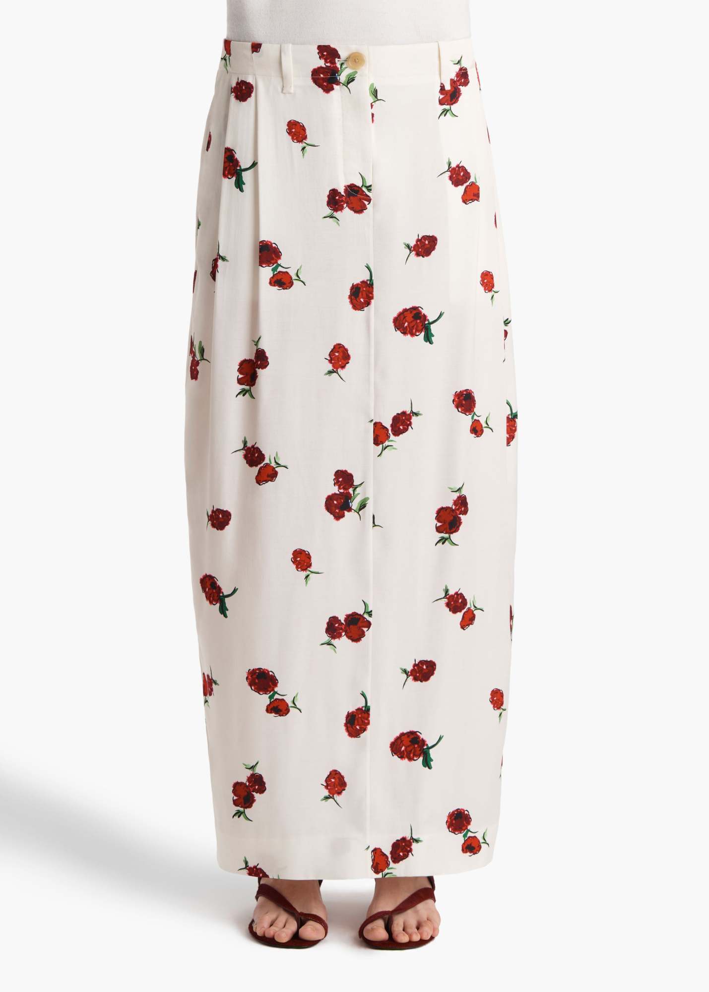 Khaite Lucian Skirt In Cream With Raspberry Print In White