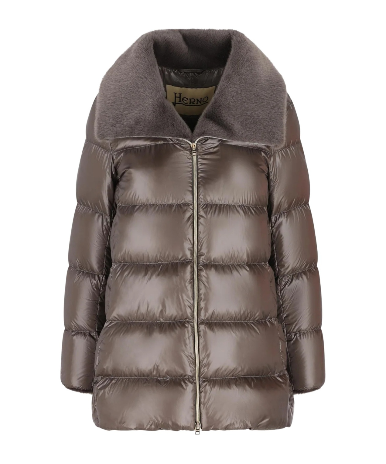 Herno Zippered Quilted Down Jacket In Brown