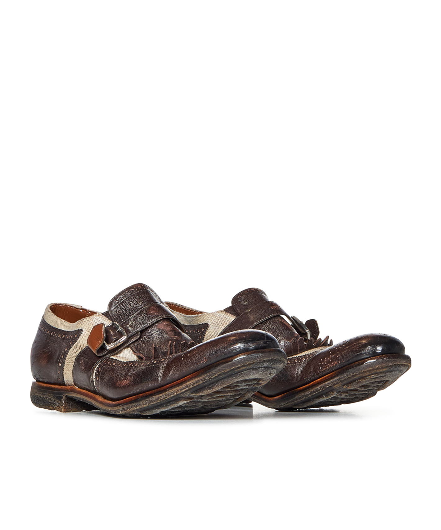 Church's Dark Brown Calfskin And Ecru Linen Canvas Shoes In Black