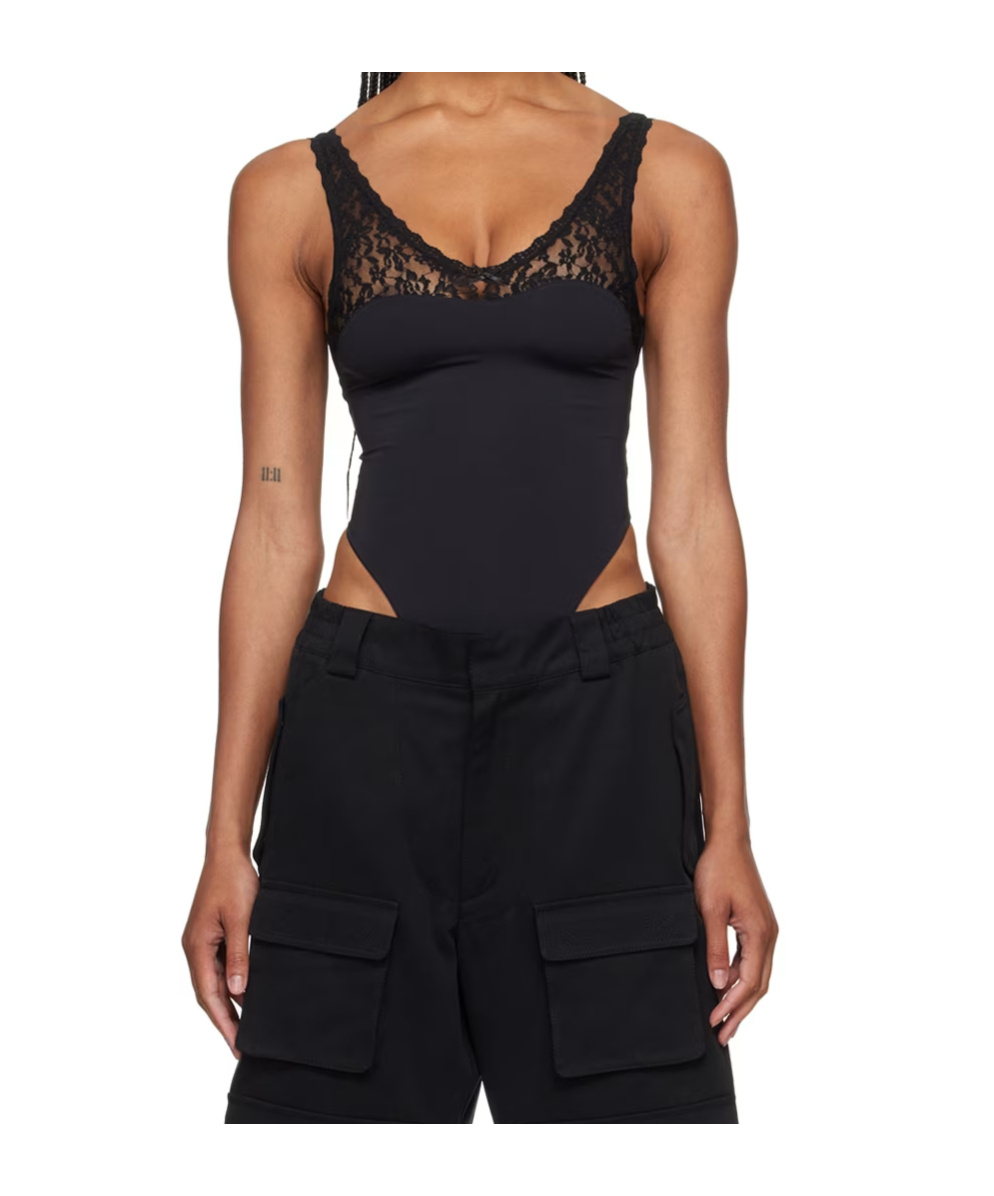 Open Yy Scalloped Bodysuit In Black