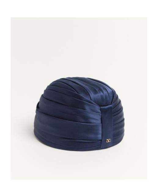 Valentino Rigid Silk & Nylon Turban In Blue/gold