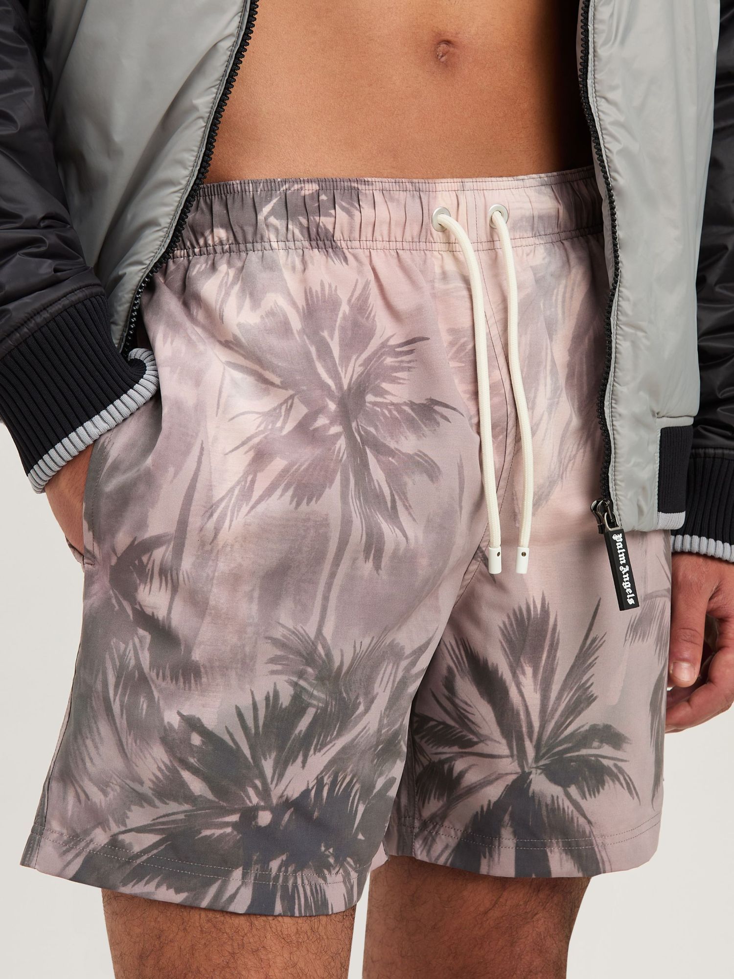 Palm Angels Mini Sunset Palms Swim Shorts In Gray