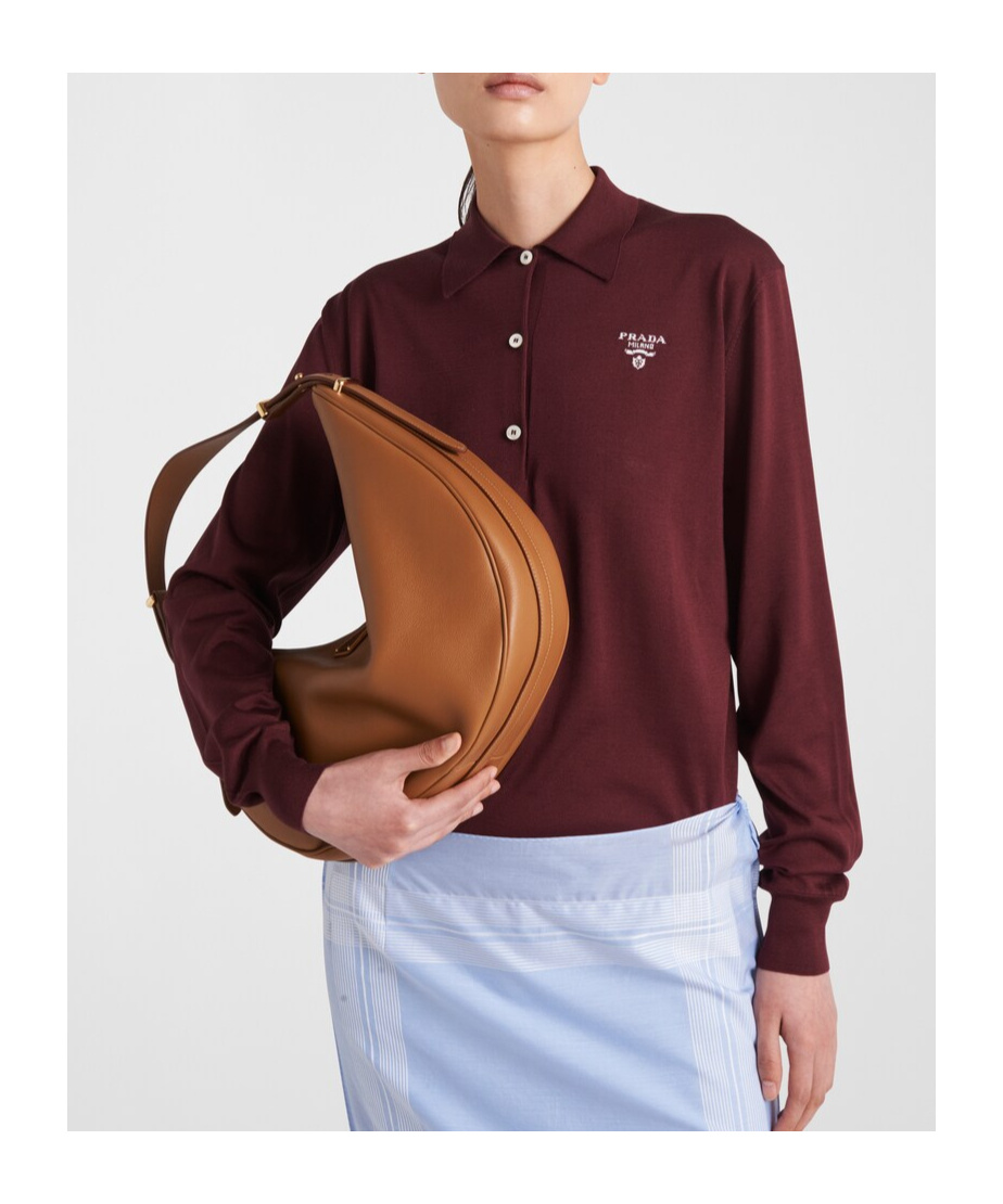Prada Knitwear With Polo Collar And Ribbed Cuffs In Brown