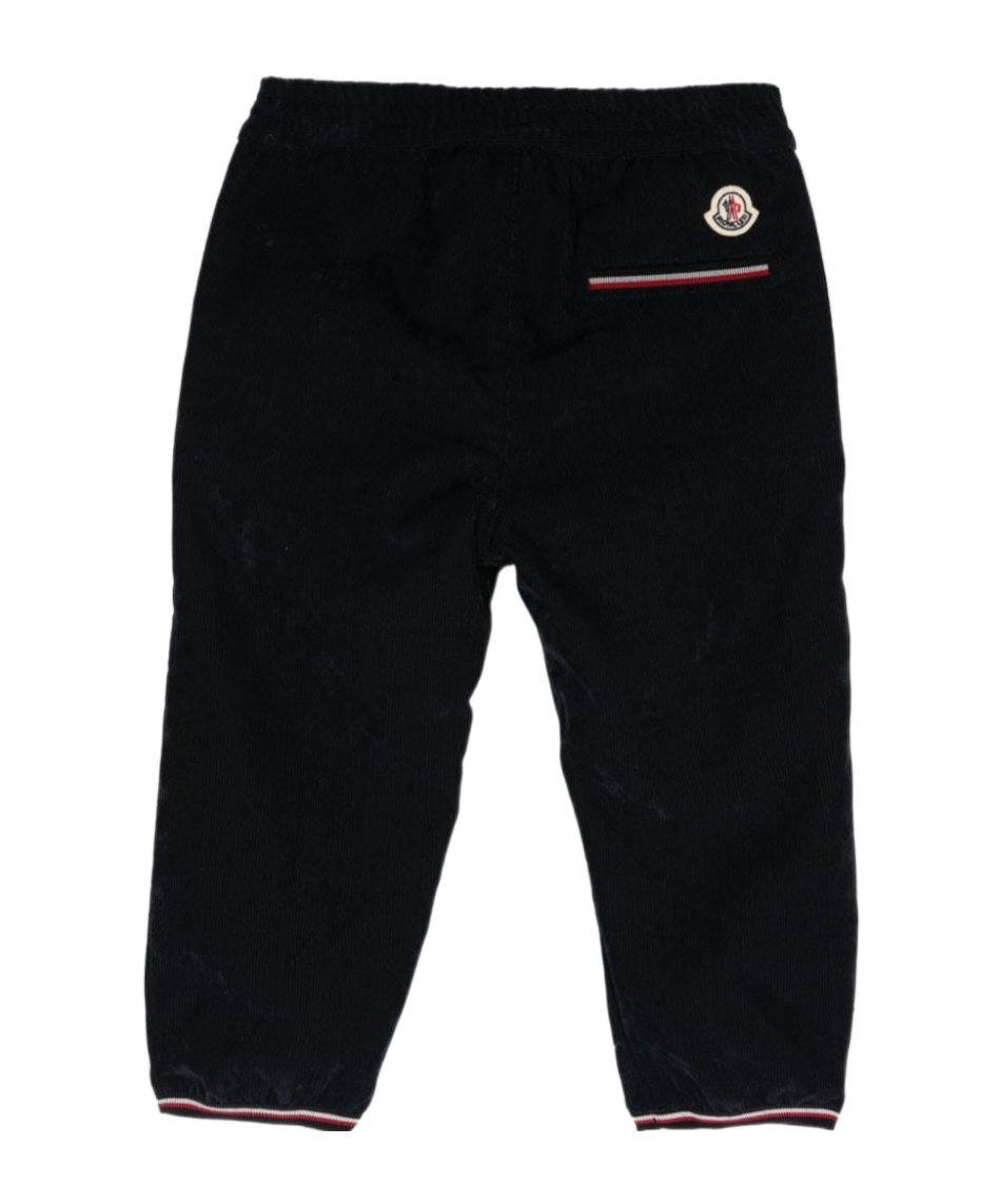 Moncler Logo-patch Corduroy Tapered Trousers In Blue