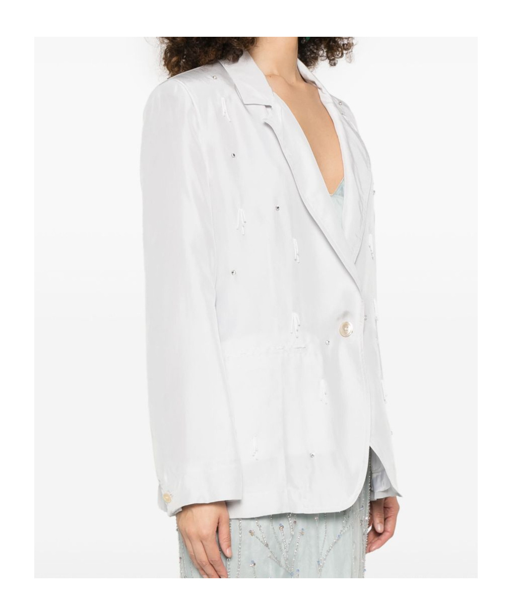 Forte Forte Embellished Double-breasted Silk Jacket With Button Detailing In White
