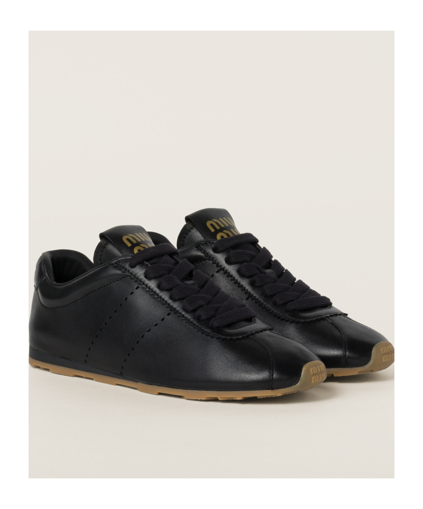 Miu Miu Feather Nappa Leather Sneakers In Black
