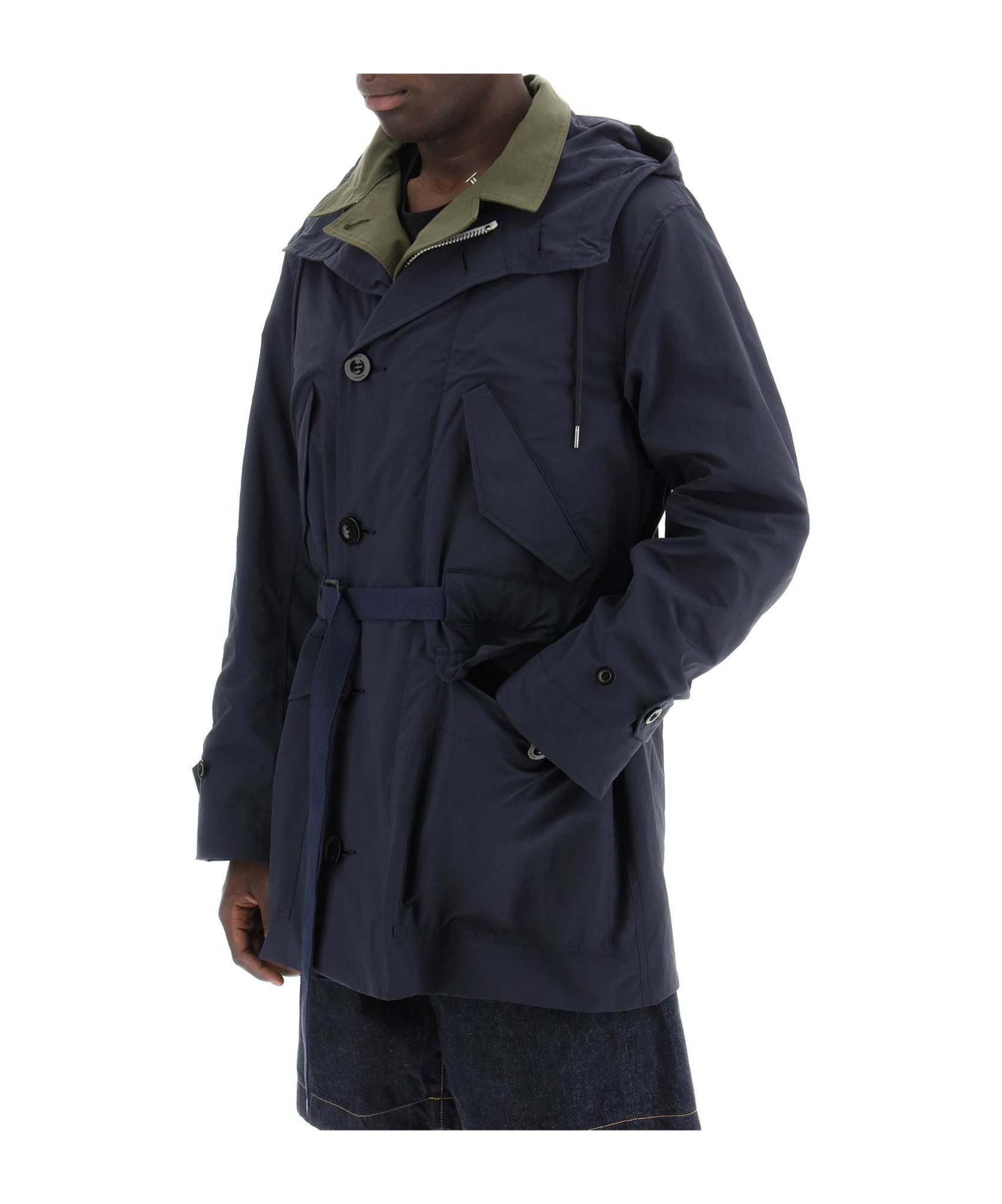 Sacai Army Green Cotton And Nylon Reversibile Jacket In Black