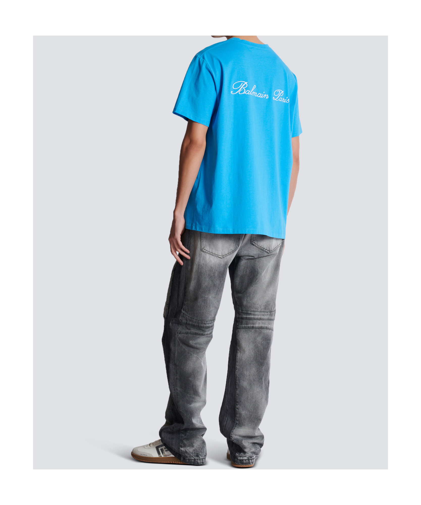 Balmain T-shirt With Logo Embroidery In Blue