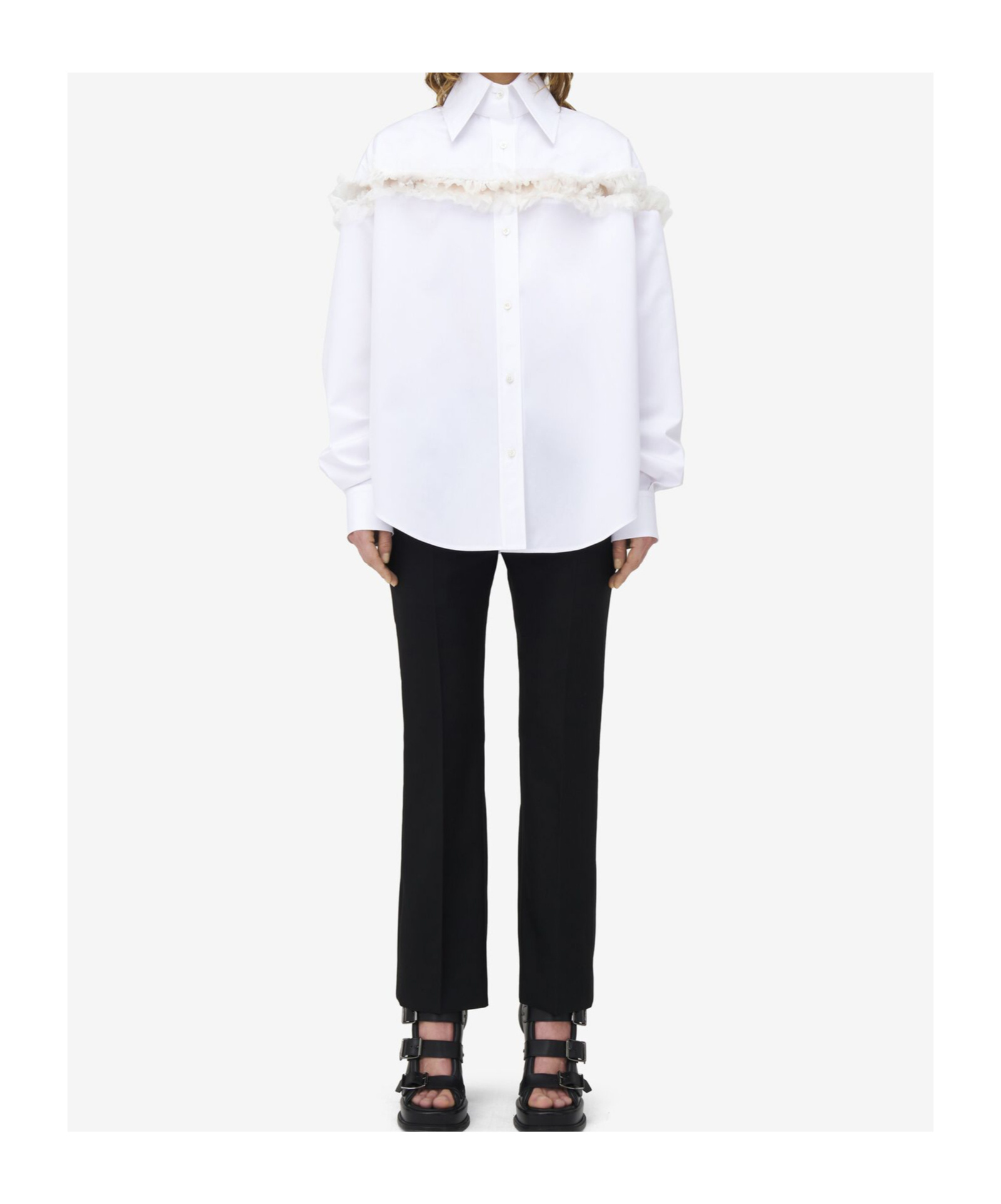 Alexander Mcqueen Slashed Creponne Detail Oversized Shirt In Optic White