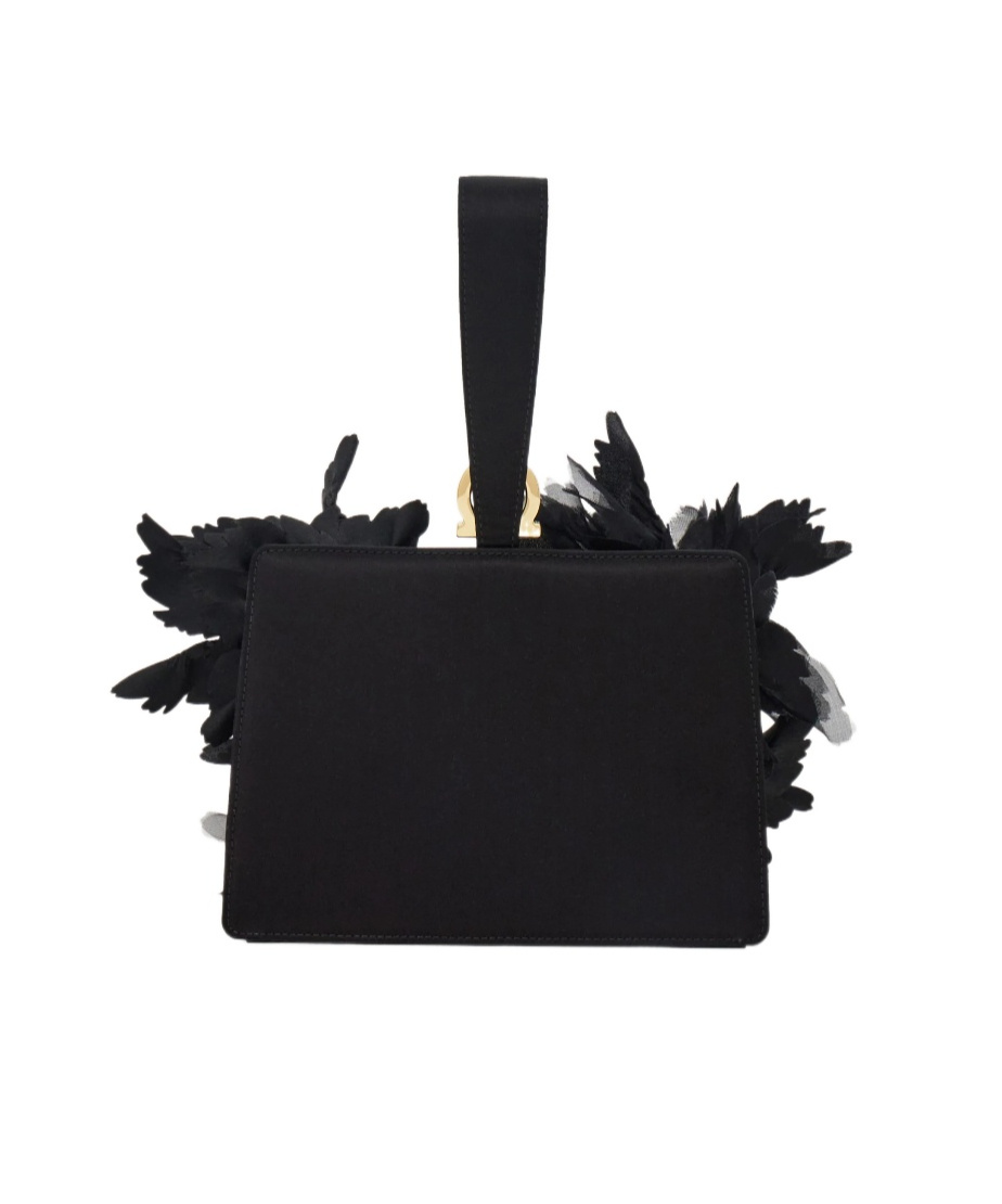 Ferragamo Mini Clutch With Floral Detailing In Black