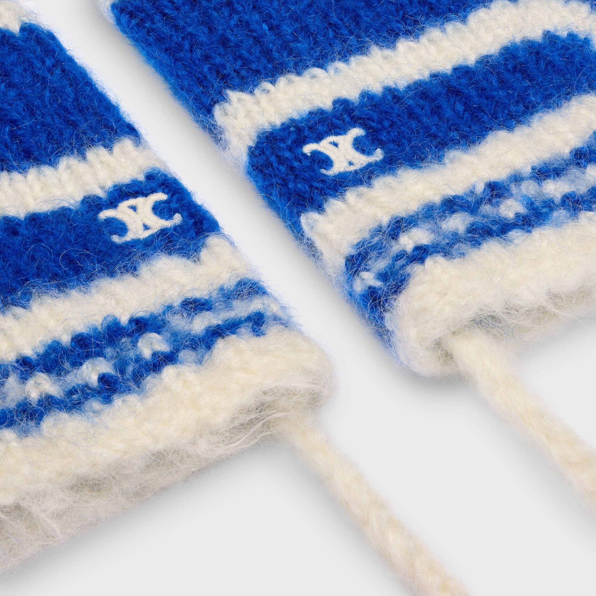 Shop Celine Striped Mittens In Chunky Mohair And Wool In Blue