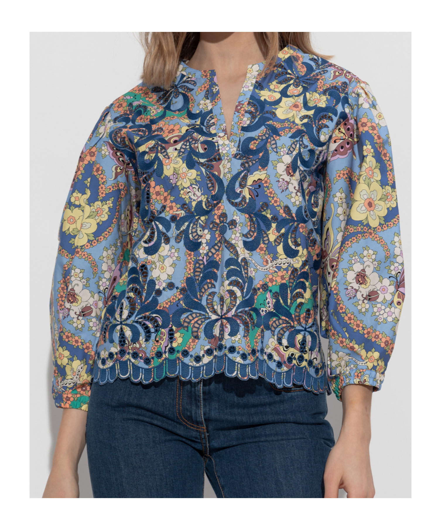 Etro Paisley Print Puff-sleeved Blouse In Blue