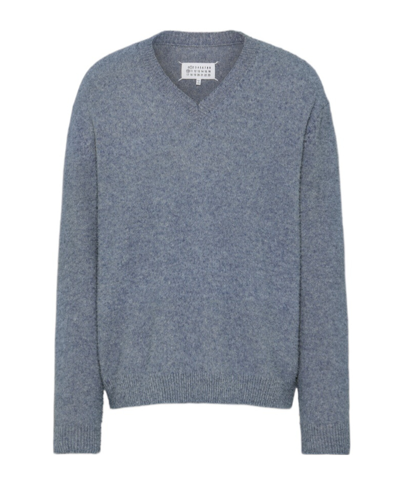 Maison Margiela Pile Knit Sweater Man Blue Jeans In Blue