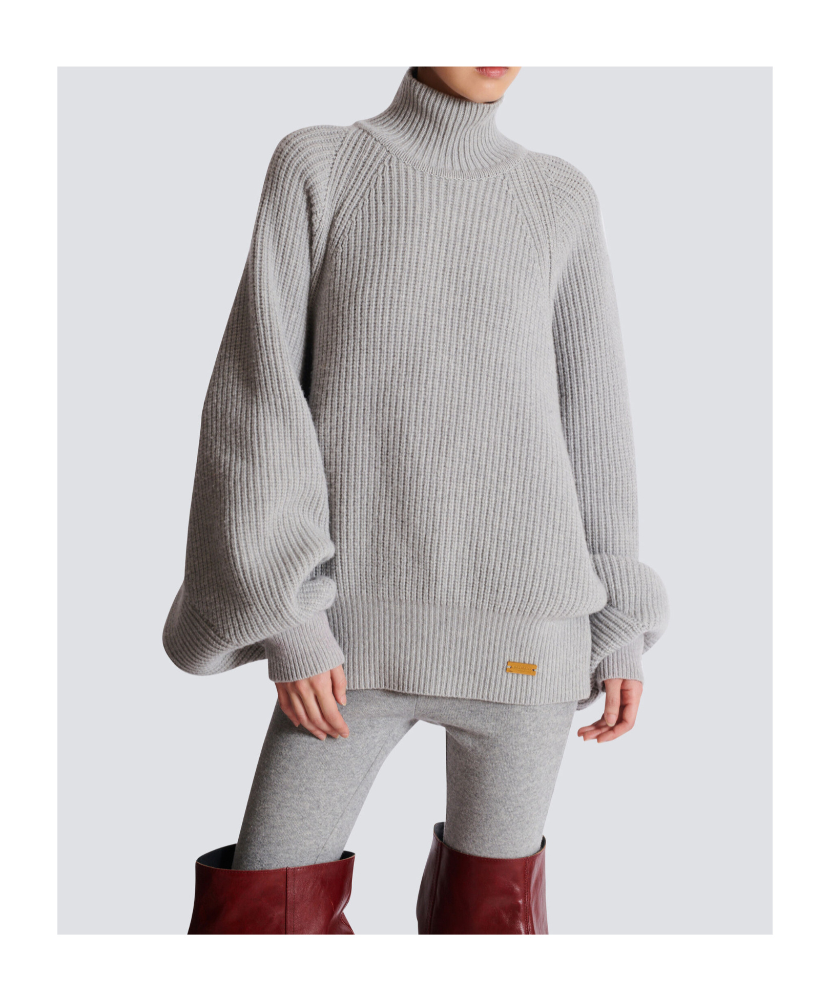 Balmain High-neck Ribbed Knit Jumper In Gray