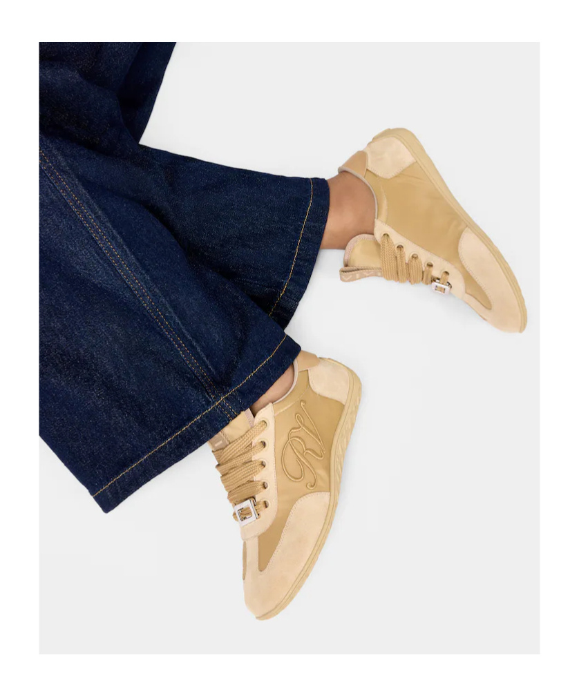 Roger Vivier Viv Low Leather-trimmed Satin Sneakers In Neutral