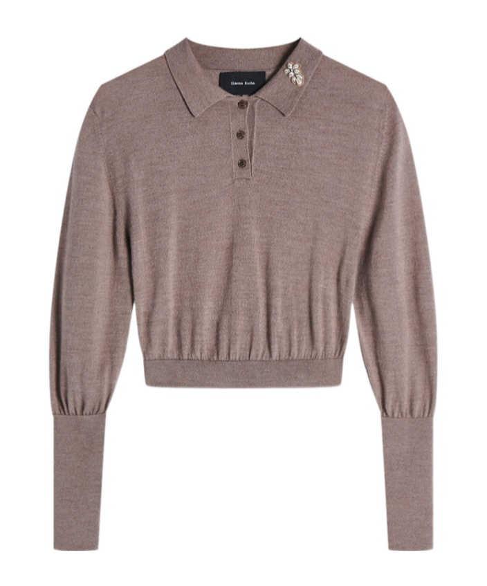 Simone Rocha Embellished Merino Wool-silk Polo Sweater In Gray