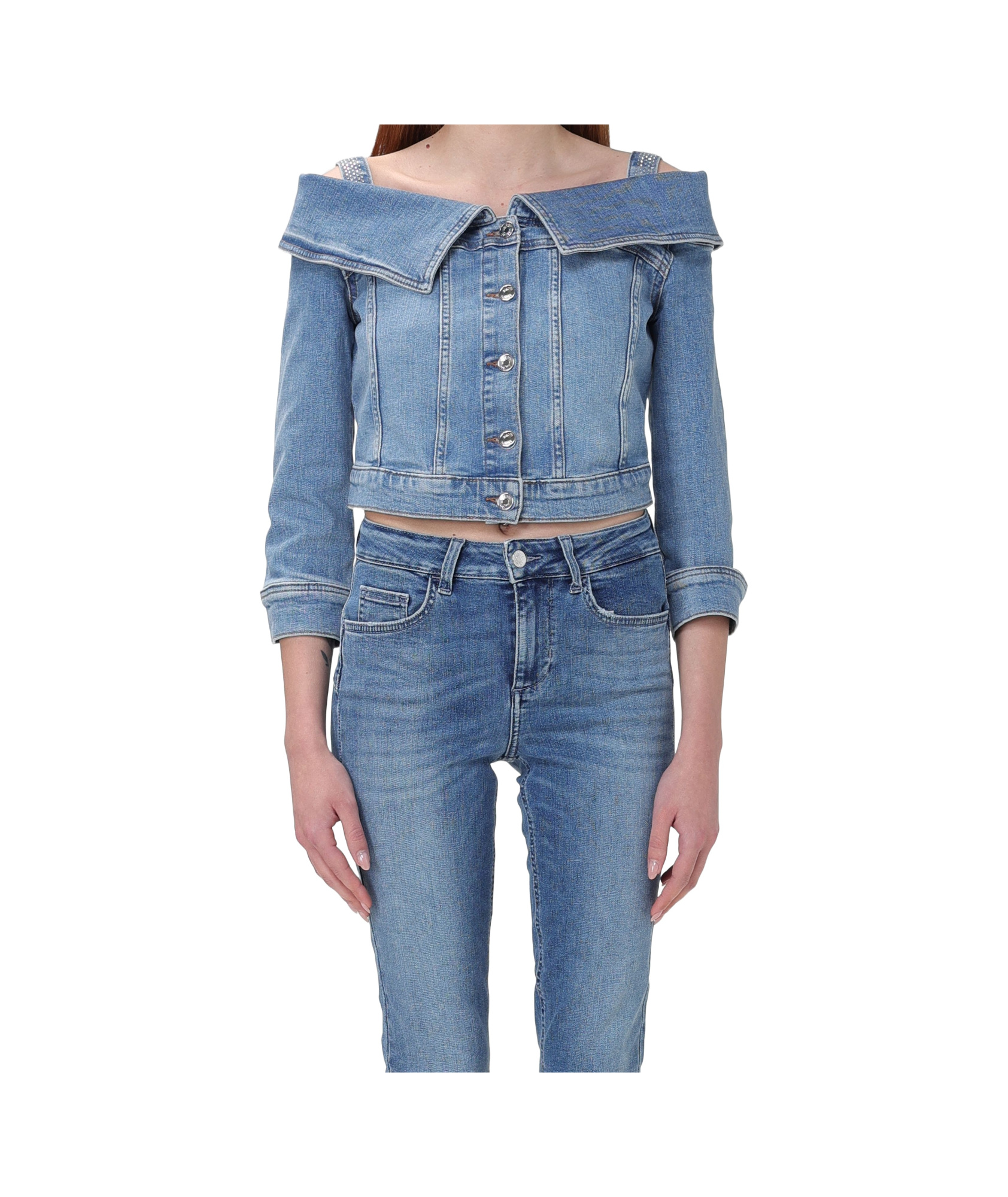 Liu •jo Crystal-embellished Denim Jacket In Blue