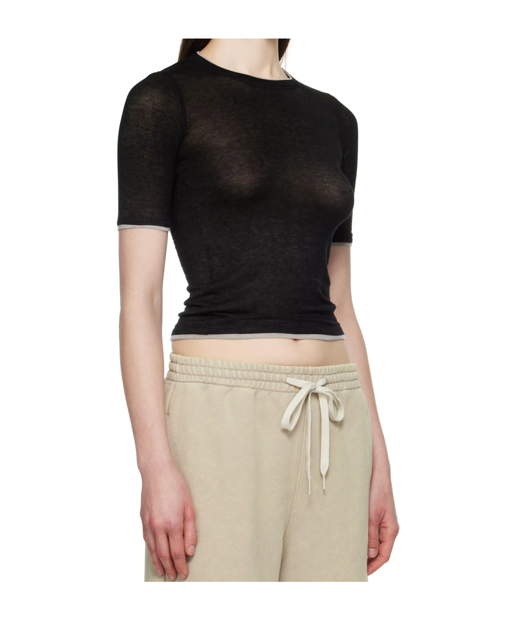 Open Yy Contrast Edge T-shirt In Black
