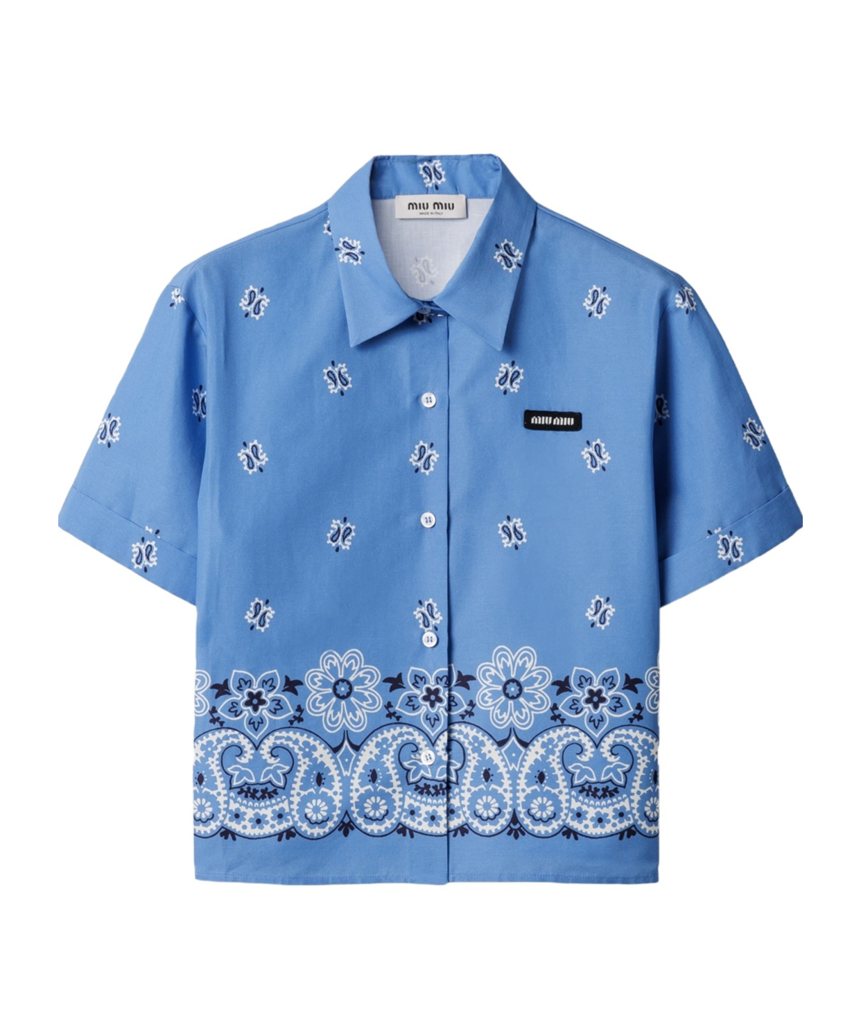 Miu Miu Womens Pervinca Boxy-fit Graphic-pattern Cotton-and-linen Shirt